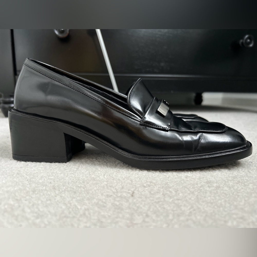 Gucci Black Leather Block Heel Loafer With Silver Metal Size 37 /US 7 B With Box - Picture 5 of 13
